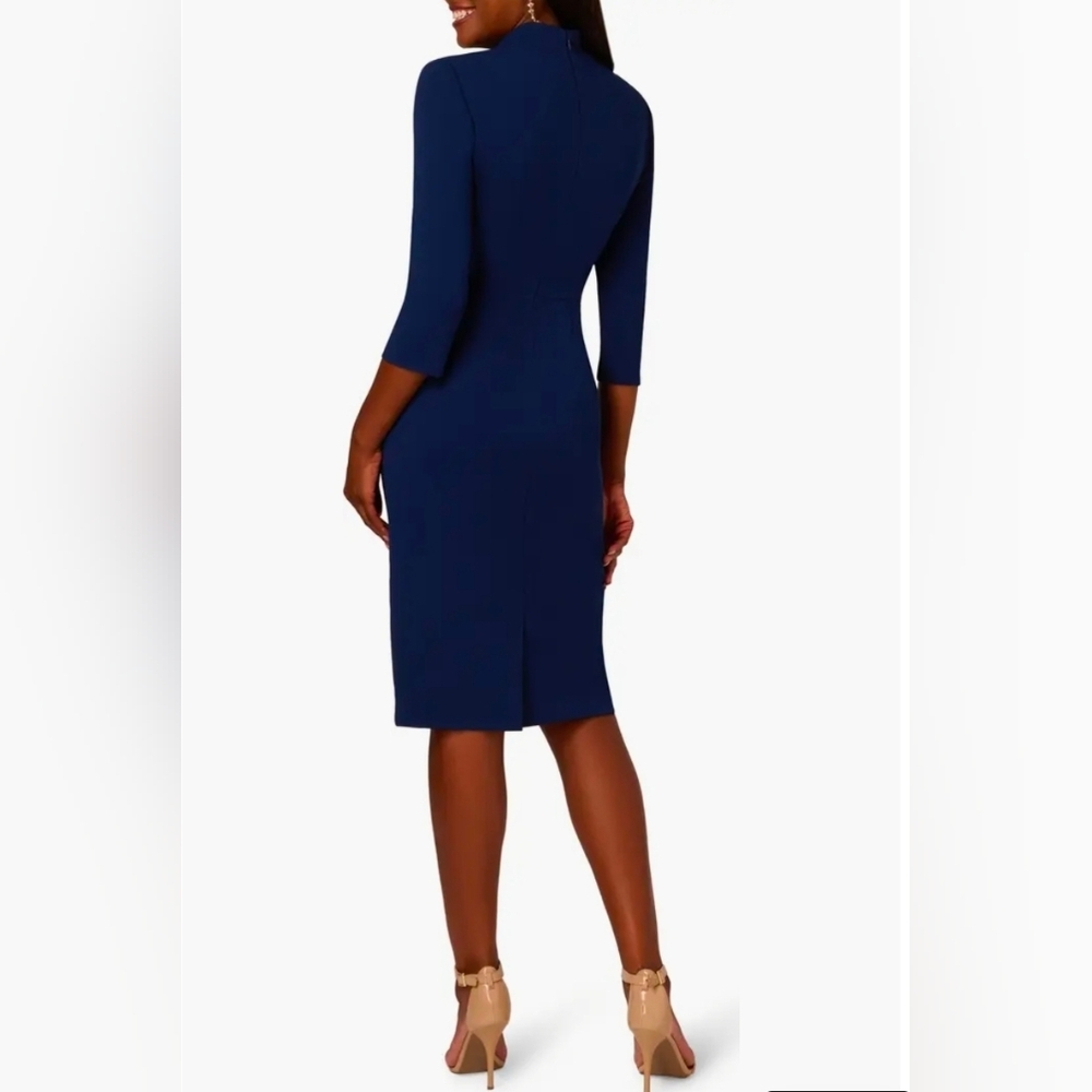 Adrianna Papell Navy, Tie-Waist 3/4 Sleeve, Midi, Sheath Dress Size 14 - Picture 3 of 15